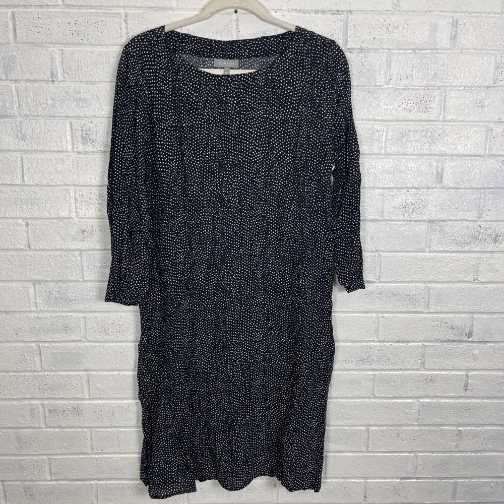 Habitat Rayon Shift Dress Womens S Black White Dot Print Lagenlook Minimalist